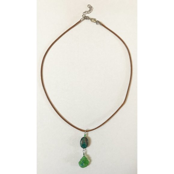 Emerald Sea Glass Brazilian Amethyst Labradorite Jasper Necklace Ocean Surf Boho - Picture 4 of 4